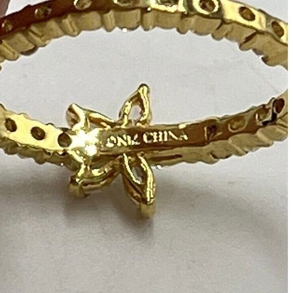 NOLAN MILLER Signed Flower Crystal Clear Bling CZ Gold tone Hoop Earrings New - Picture 6 of 12